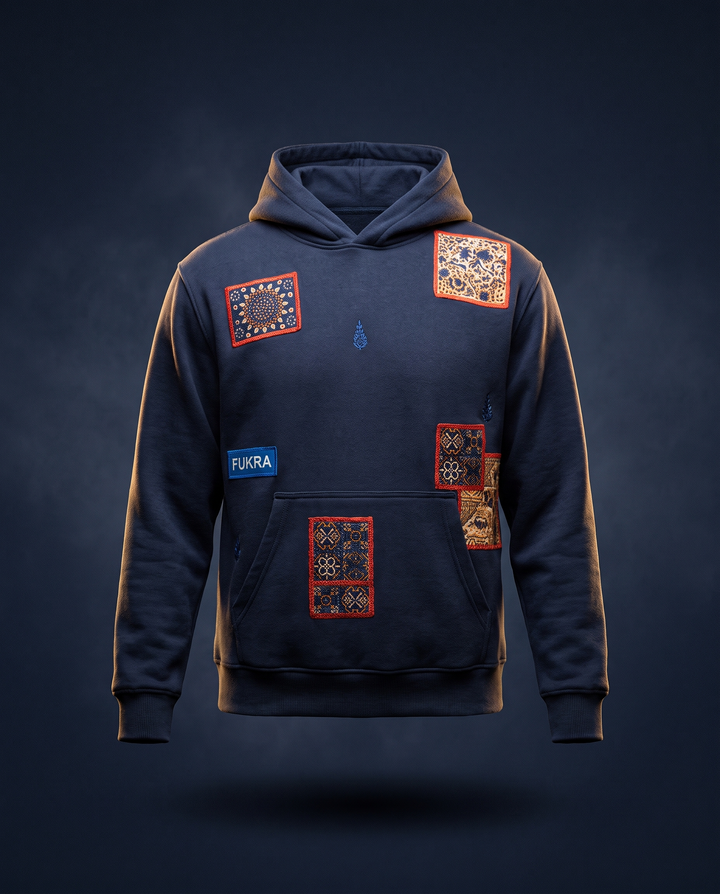 Heritage Hoodie — Midnight, ghost mannequin floating shot