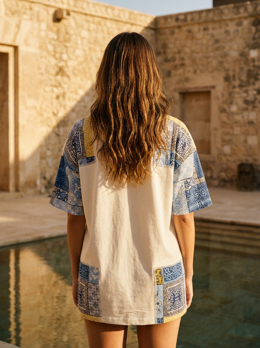 Indigo sleeve tee back view