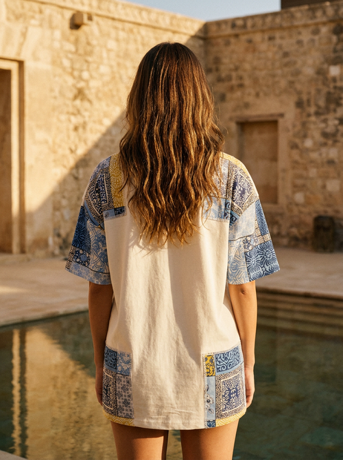 Indigo sleeve tee back view