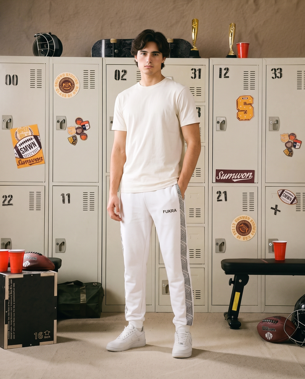 Geometry Joggers — Bone White, locker room