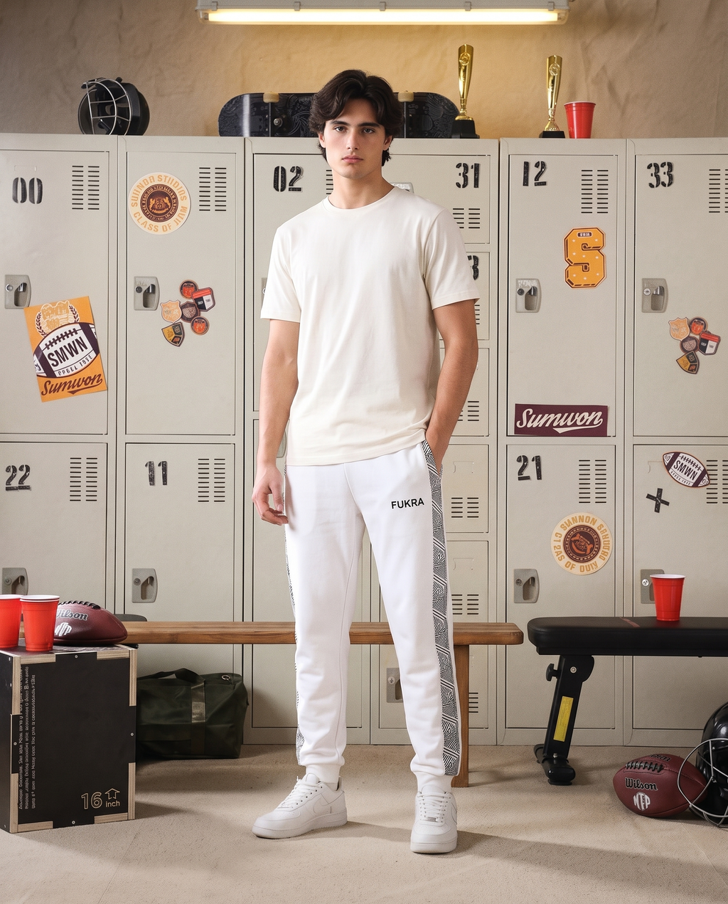 Geometry Joggers — Bone White, standing