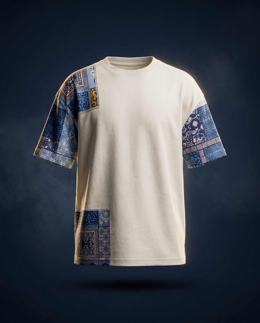 Indigo Sleeve Tee — Ivory, ghost mannequin floating shot