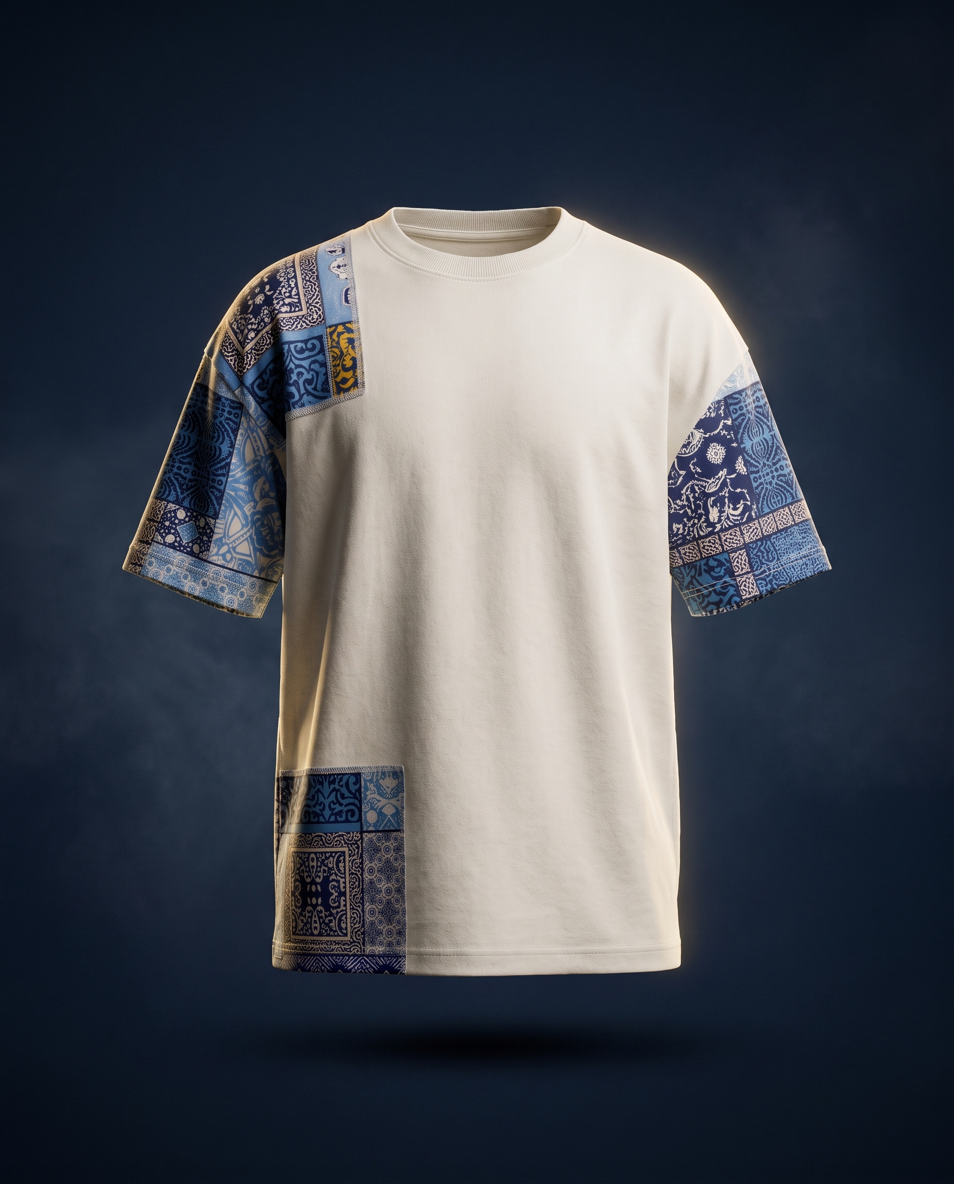 Indigo Sleeve Tee — Ivory, ghost mannequin floating shot