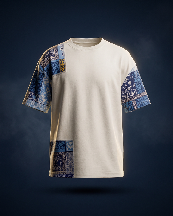 Indigo Sleeve Tee — Ivory, ghost mannequin floating shot