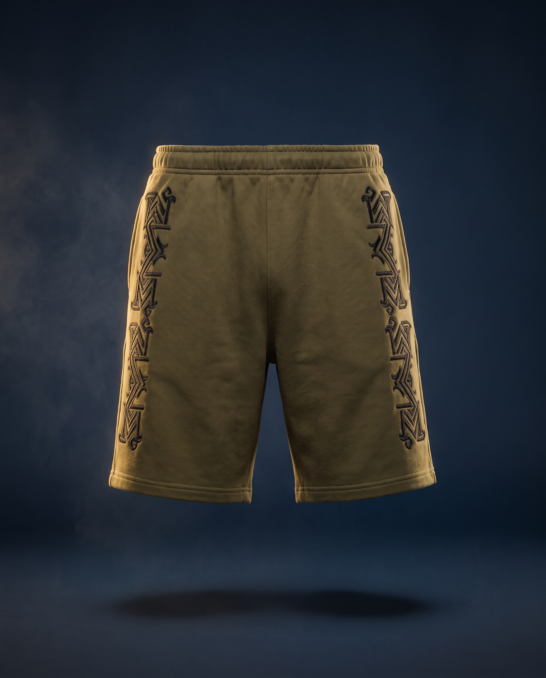 Ornament Shorts — Olive, ghost mannequin floating shot