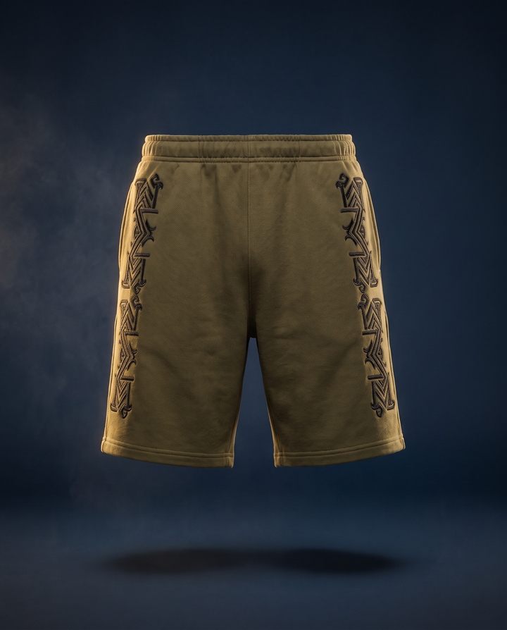 Ornament Shorts — Olive, ghost mannequin floating shot