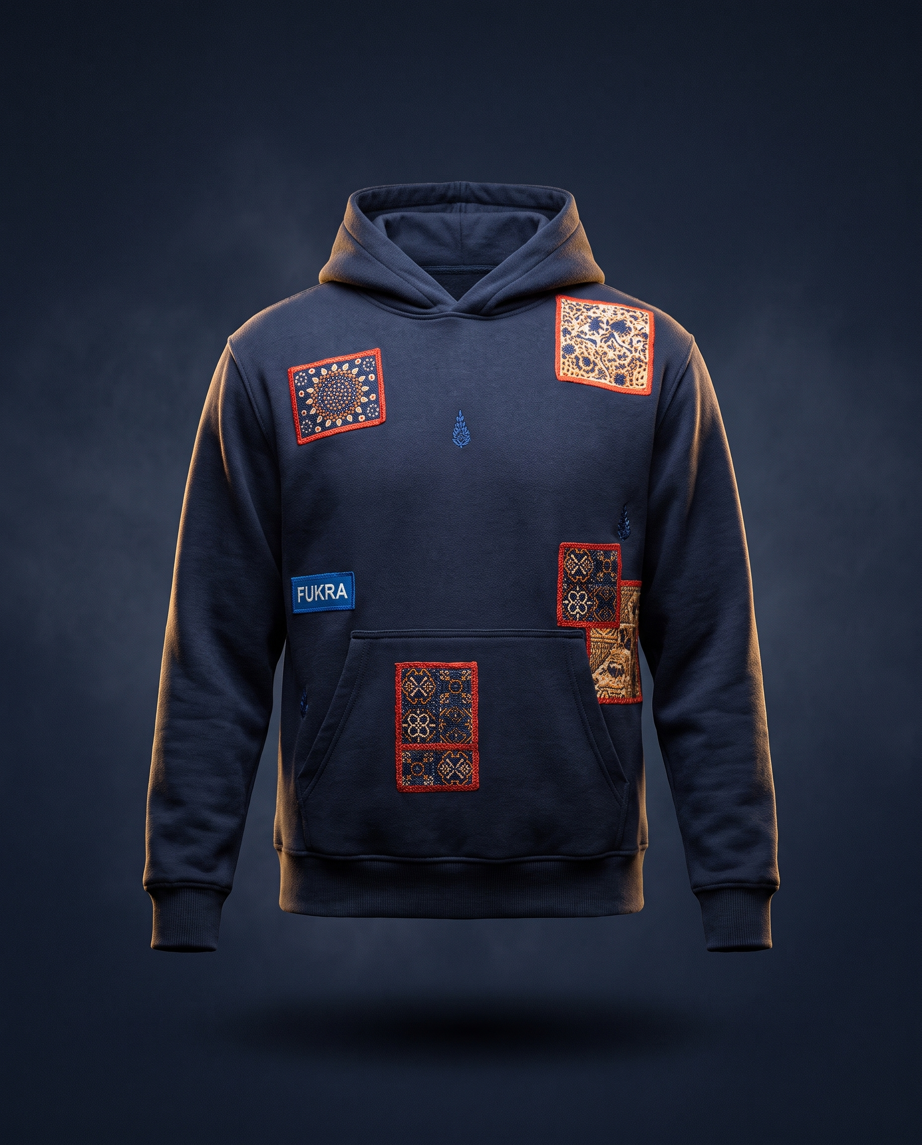 Heritage Hoodie — Midnight, ghost mannequin floating shot
