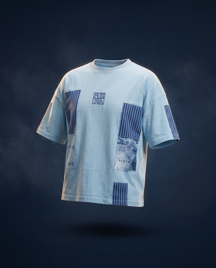 Patch Tee — Glacier Blue, ghost mannequin floating shot