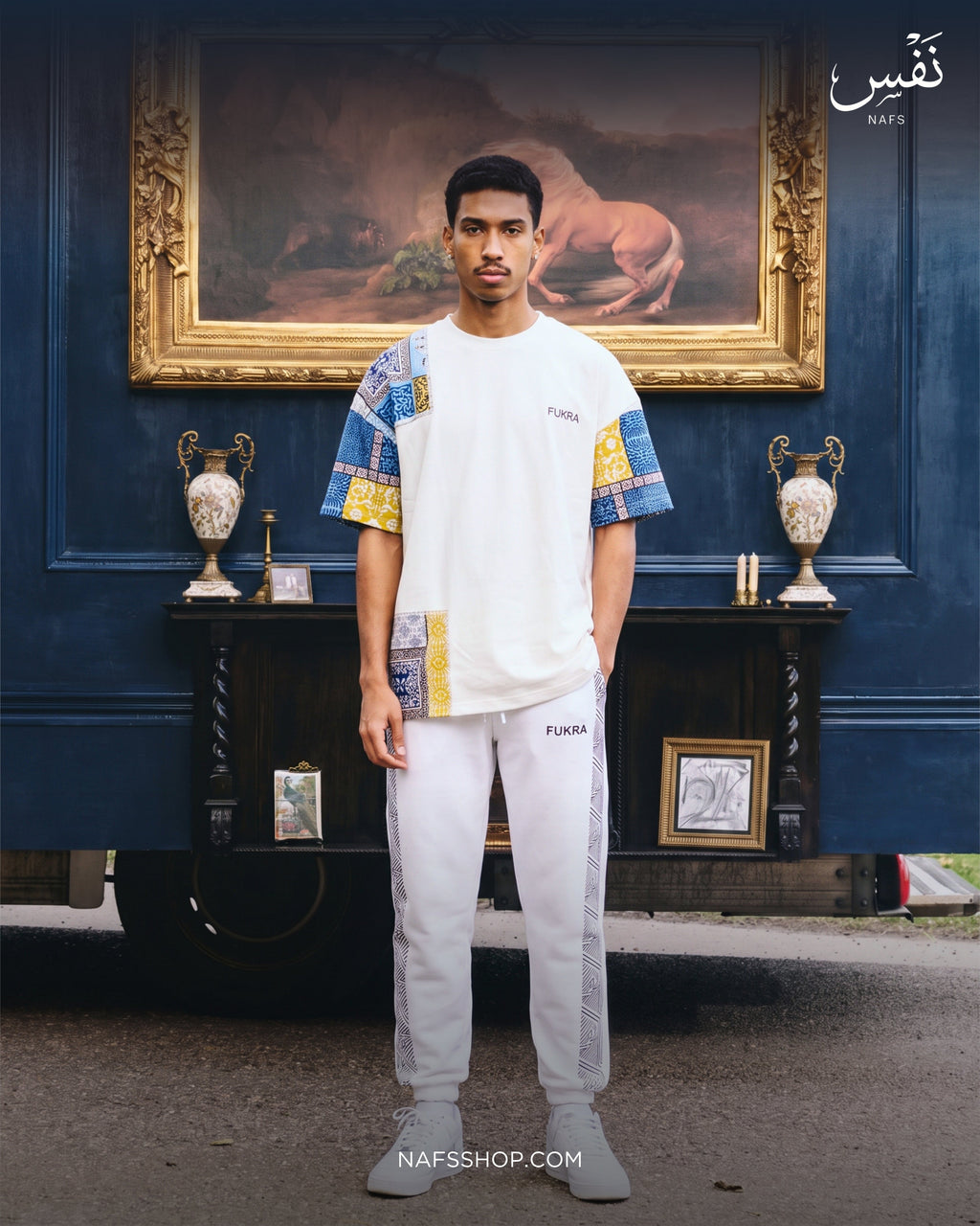 Indigo Sleeve Tee — Ivory, salon campaign