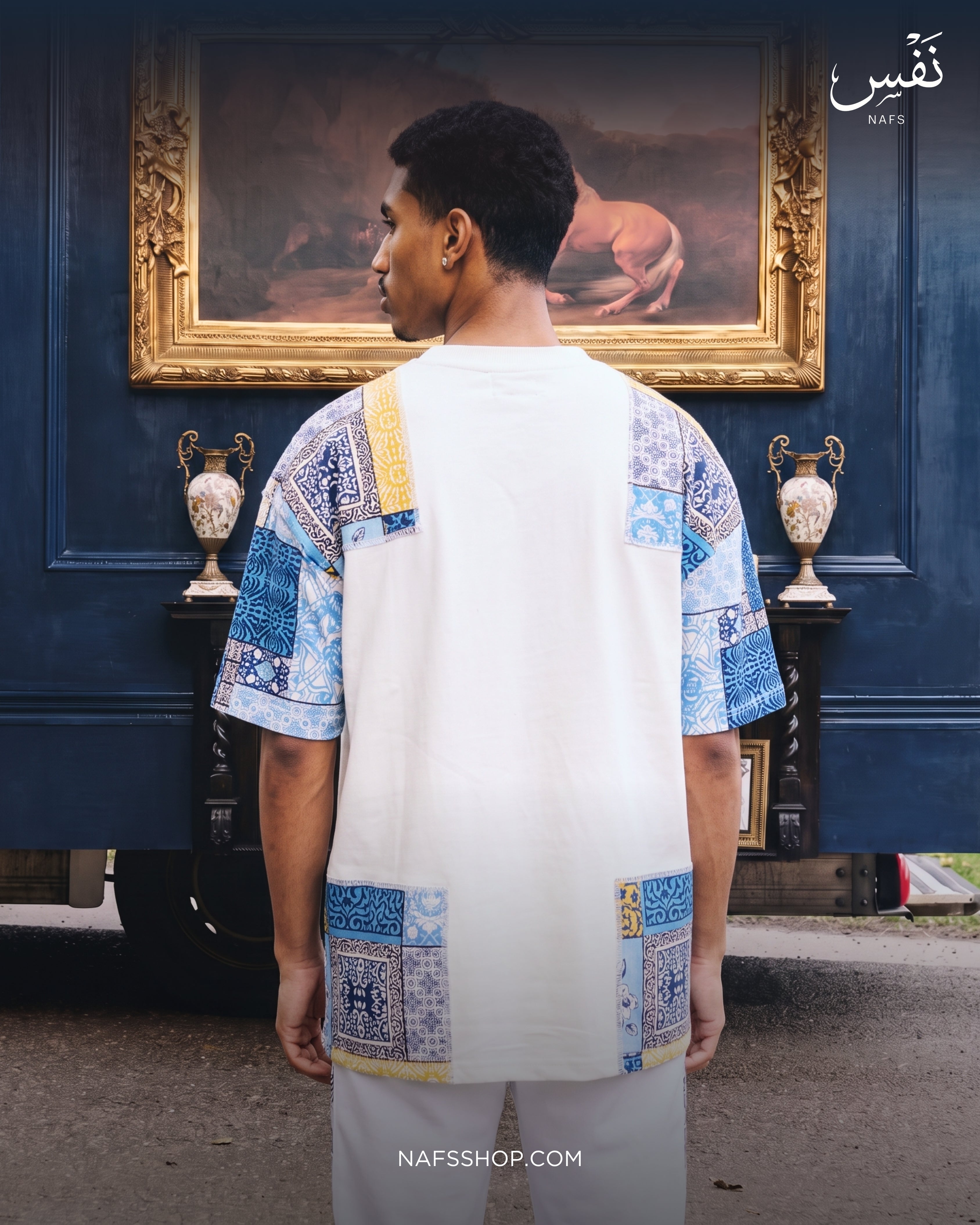 Indigo Sleeve Tee — Ivory, detail
