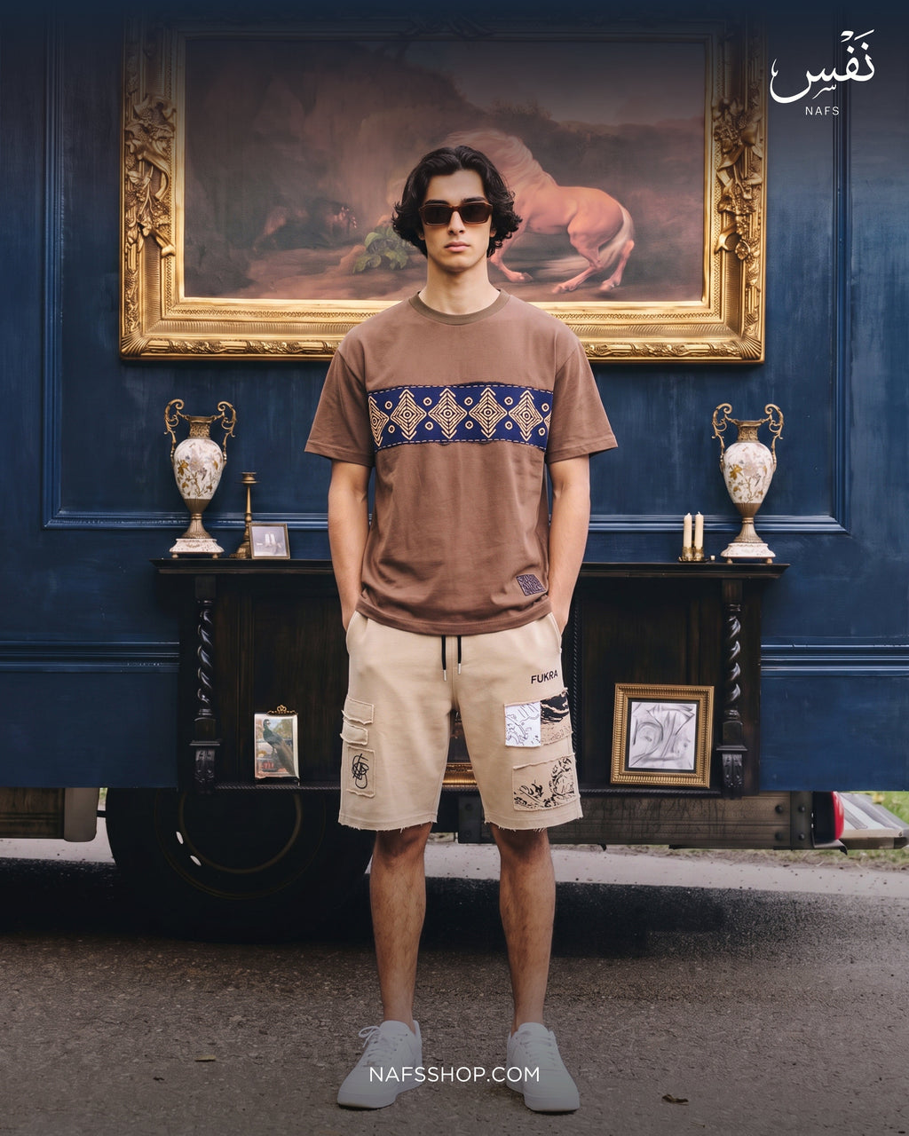 Atlas Shorts worn with Ornament Patch Tee