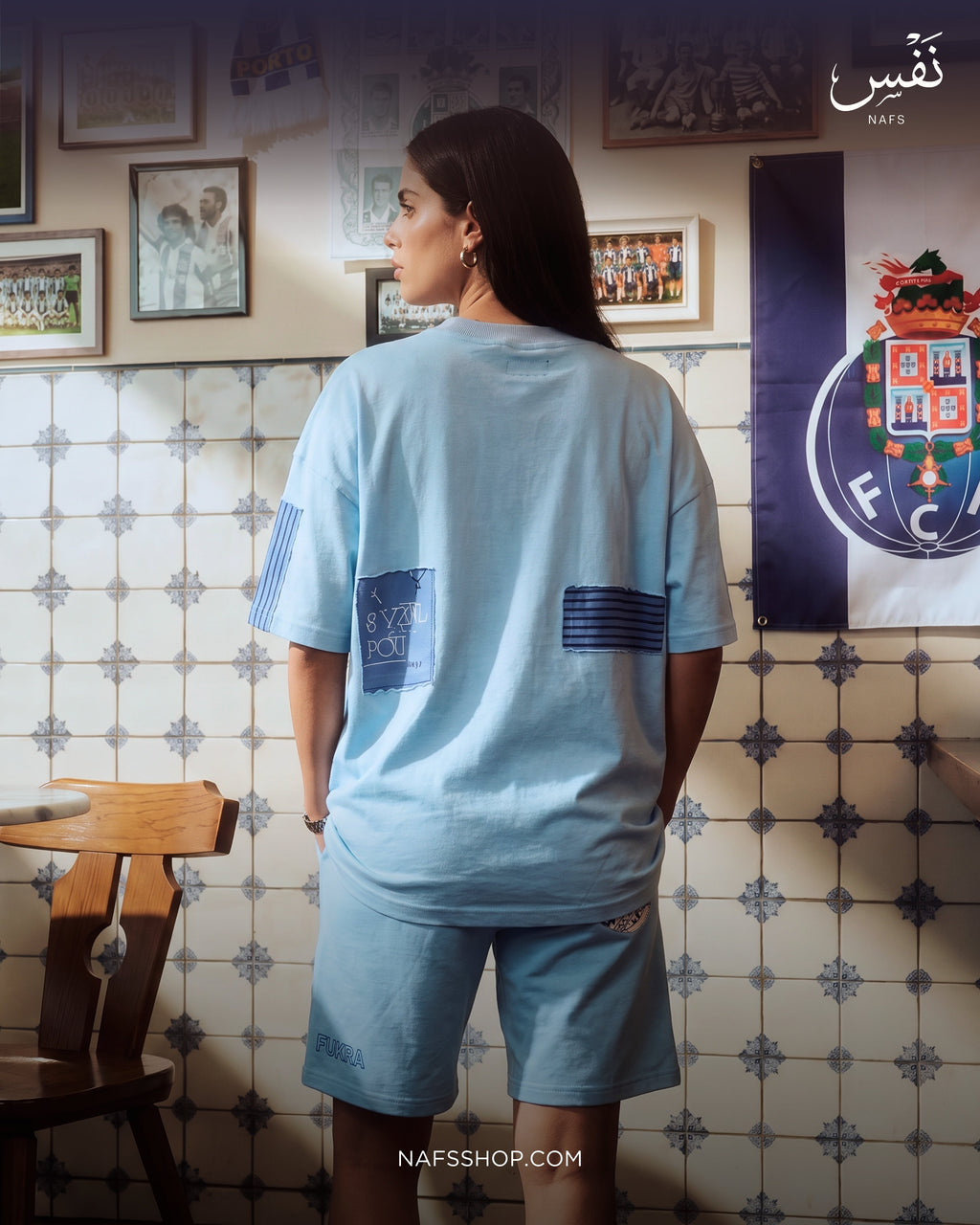 Compass Short — Sky co-ord, café